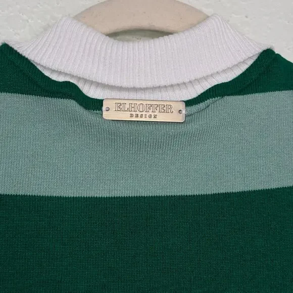 Elhoffer Top Women Large Detective Green Striped Polo Costume Cosplay Knit Shirt - Picture 5 of 11